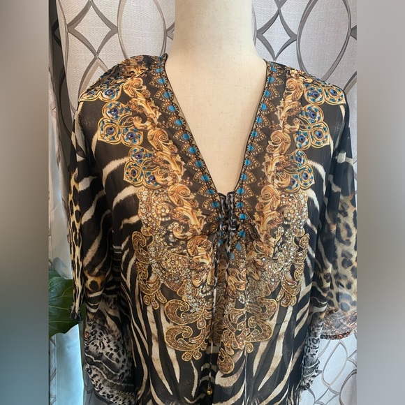 NWT True Colours by La Moda Animal Print Caftan Dress One Size - Picture 4 of 12